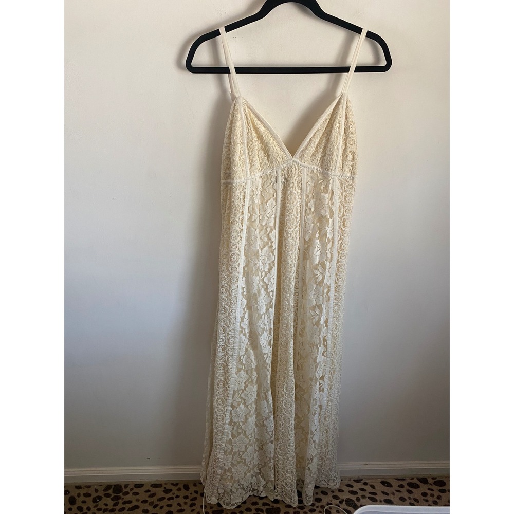 Venus Cream Floral Lace V-Neck Maxi Dress Adjustable Straps Size 10 Boho Wedding